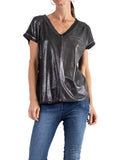 Two tone Foil V-Neck Top