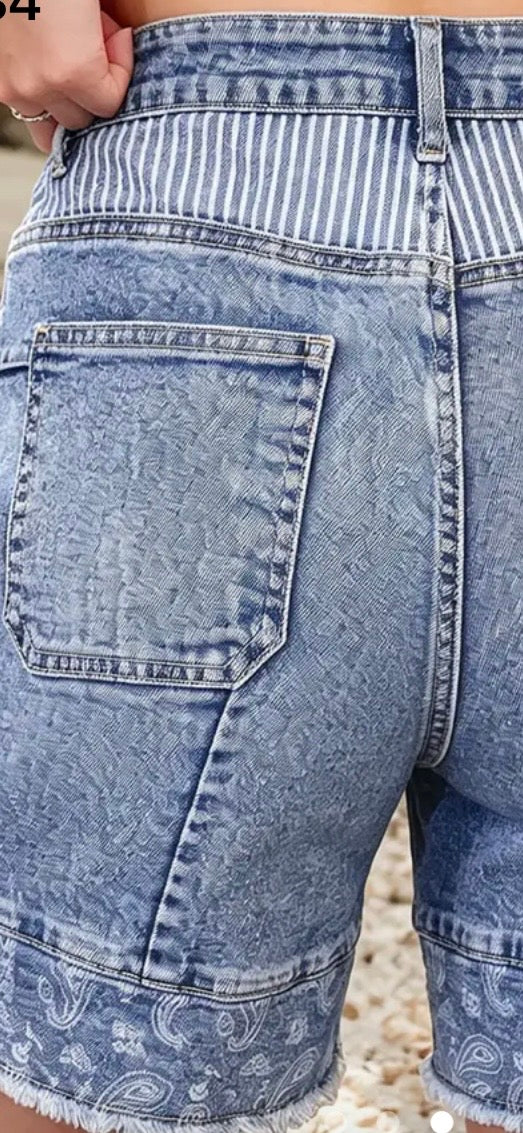 Mixed Patchwork Denim Shorts