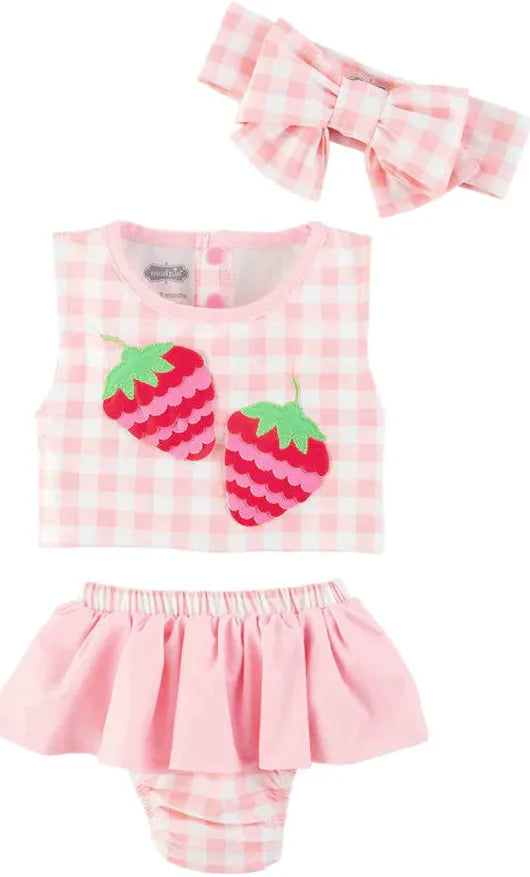 MudPie Toddler Gingham Strawberry Swim Set
