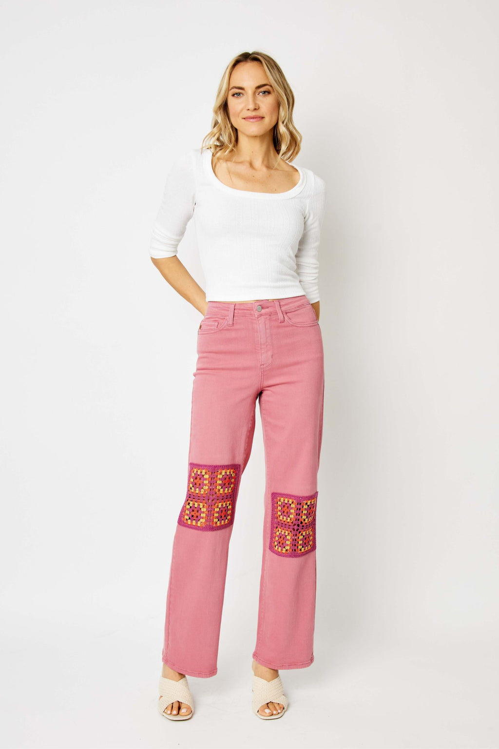 Judy Blue Dusty Pink Crochet Patch Denim