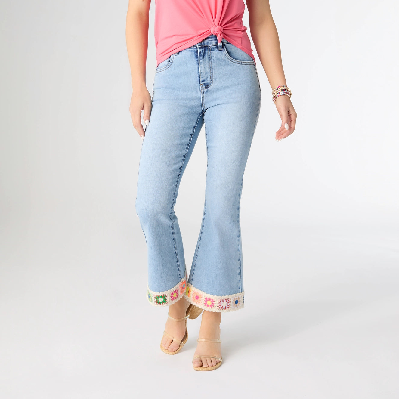 Granny Square Crochet Hem Jeans