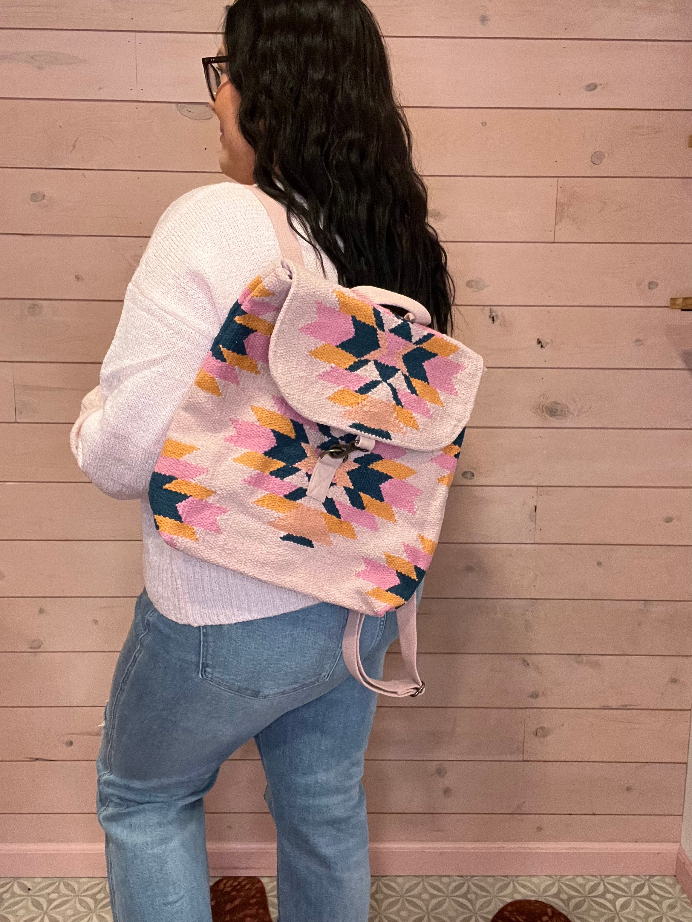 Pink, Orange & Teal Aztec Backpack
