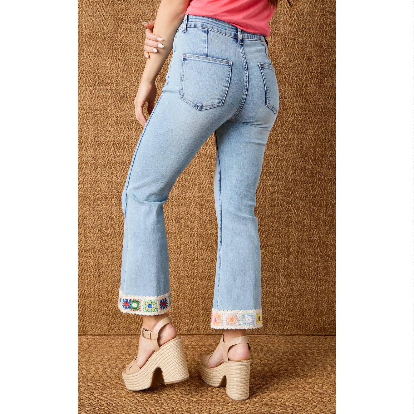 Granny Square Crochet Hem Jeans