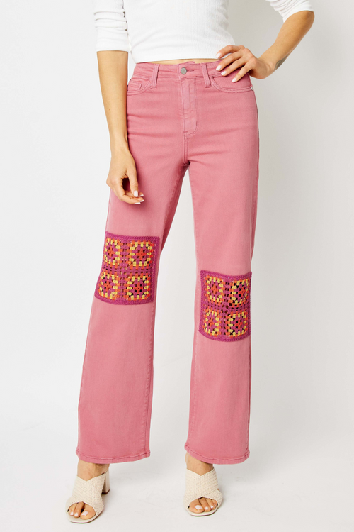 Judy Blue Dusty Pink Crochet Patch Denim