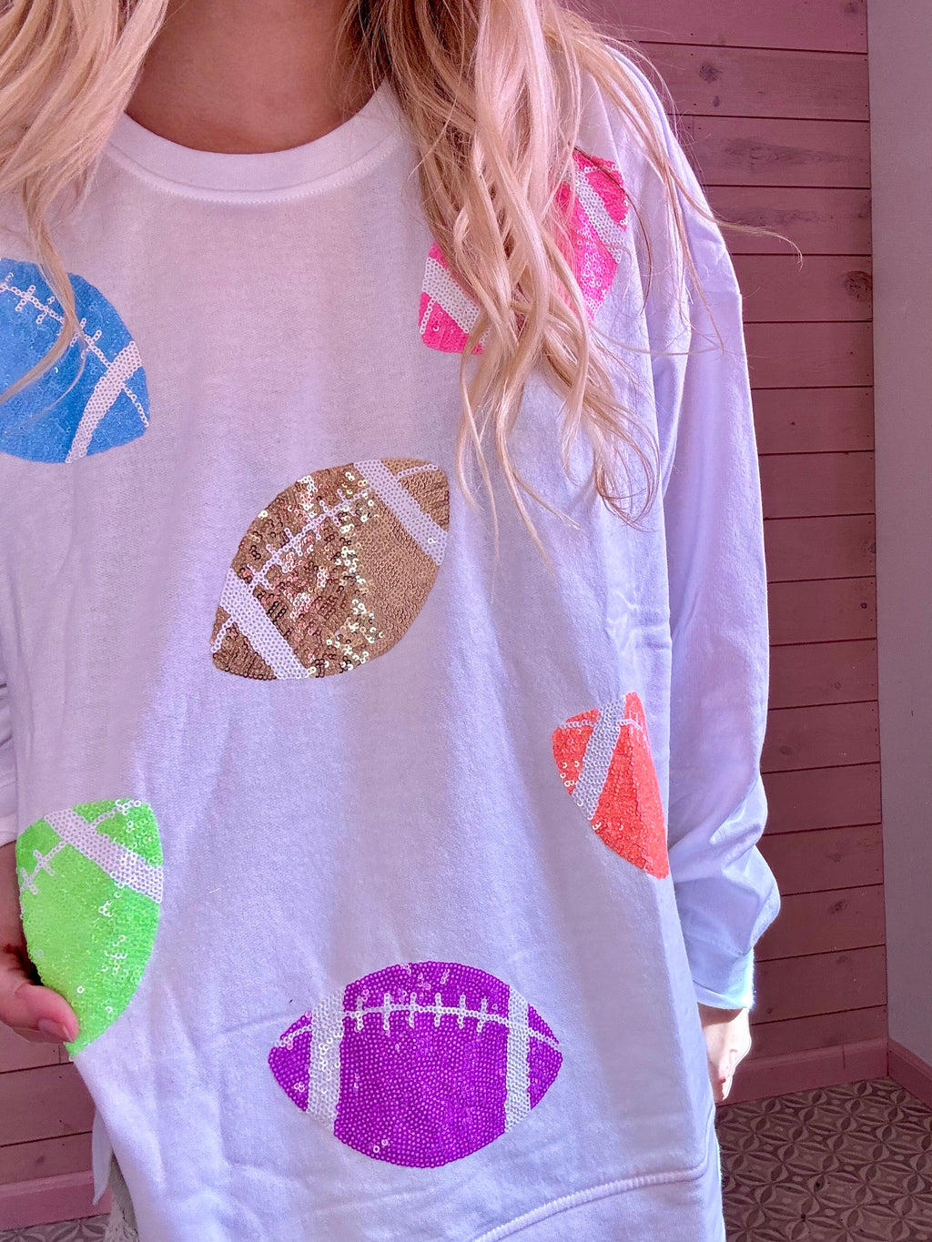 MudPie Sequin Football Sweatshirt