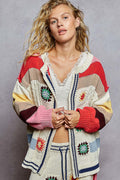 POL Multicolored Chenille Cardigan w/ Granny Square Patches