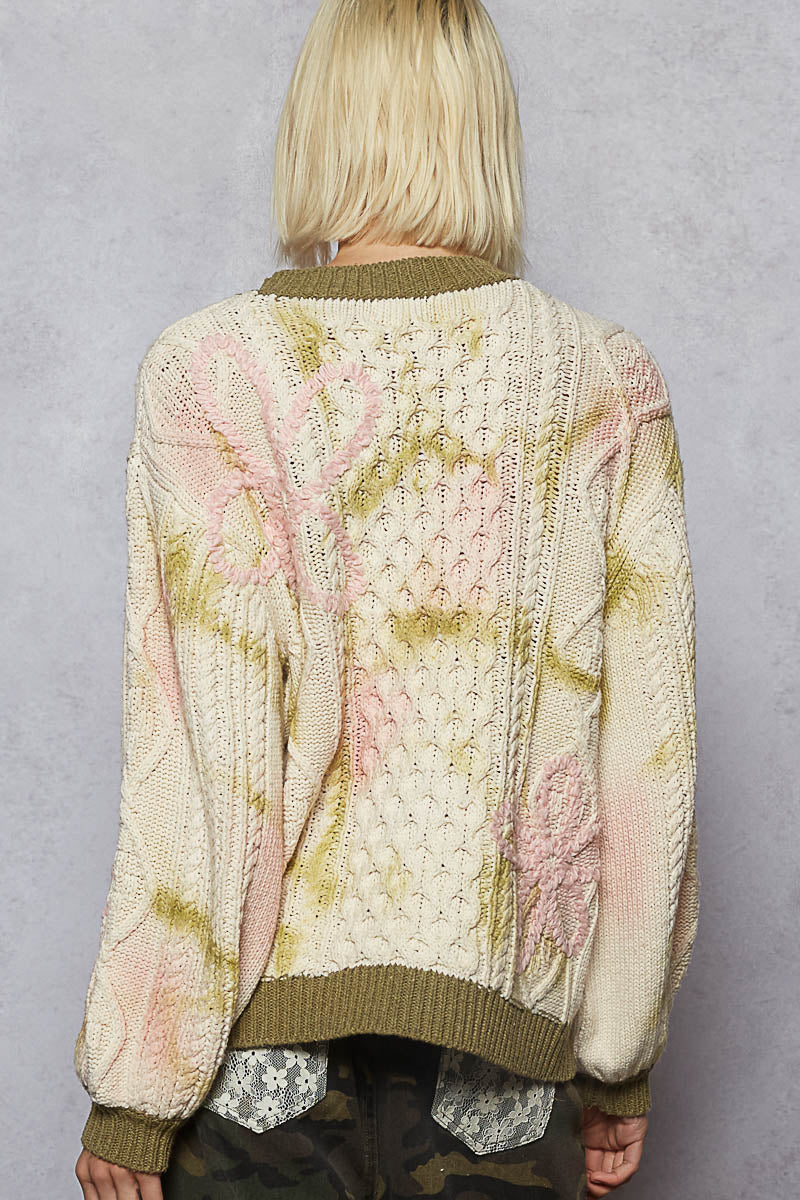 POL Knitted Hand-dyed Sweater w/Flowers