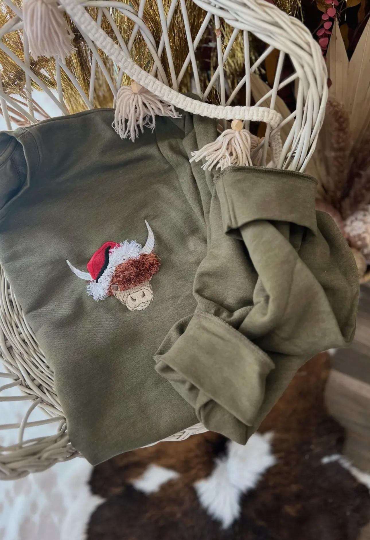 Christmas Fuzzy Highland Cow Crewneck