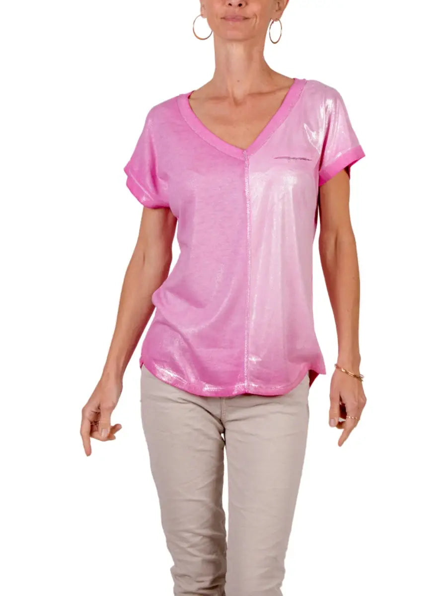 Two tone Foil V-Neck Top