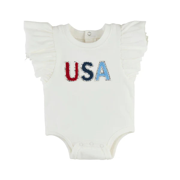 MudPie Baby USA Ruffled Bodysuit
