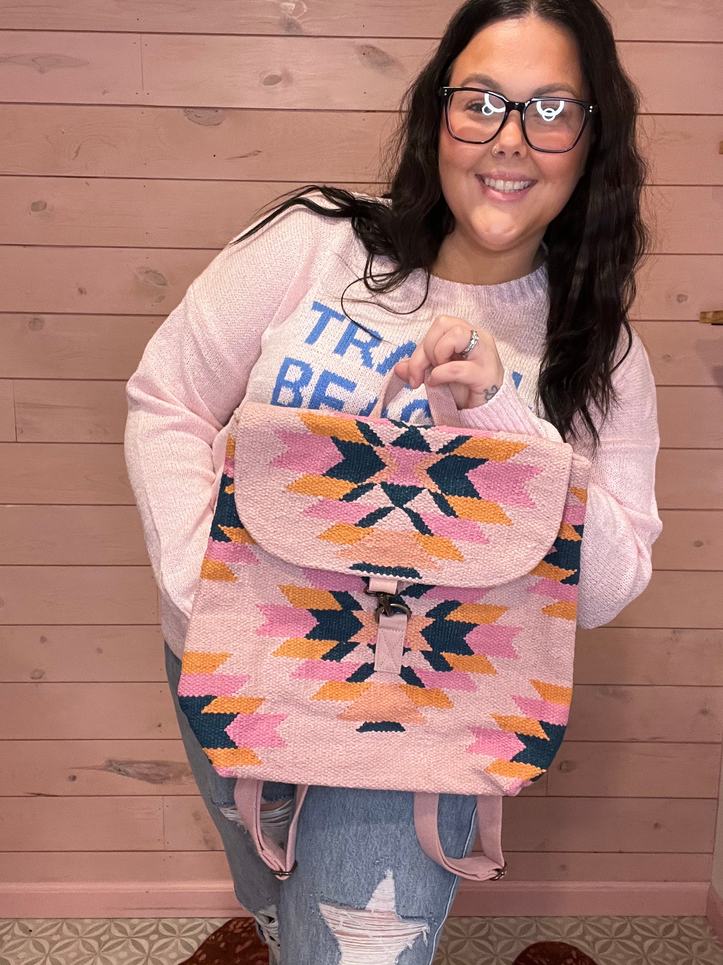Pink, Orange & Teal Aztec Backpack