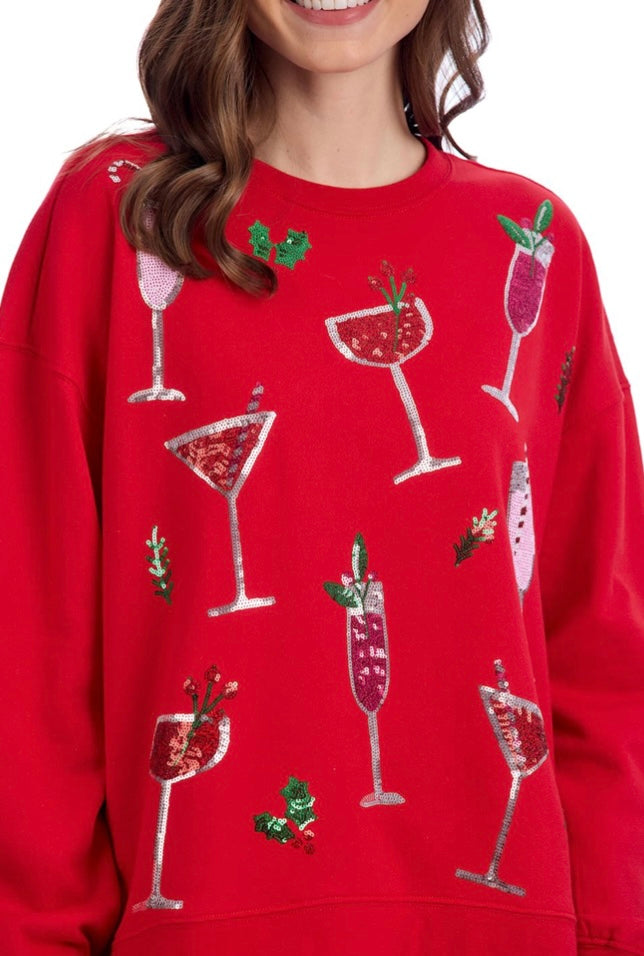 MudPie Christmas Cocktail Sequin Sweatshirt