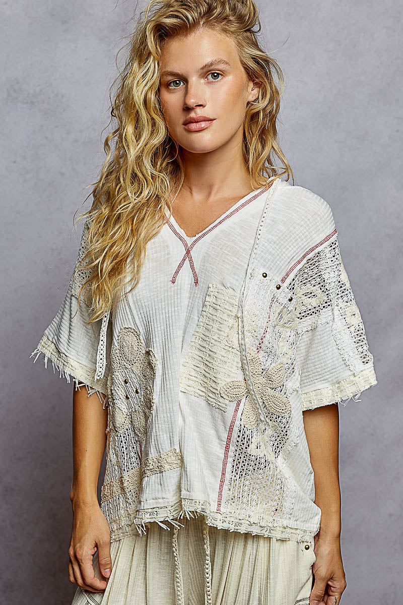 Crochet Patch Hooded Tee