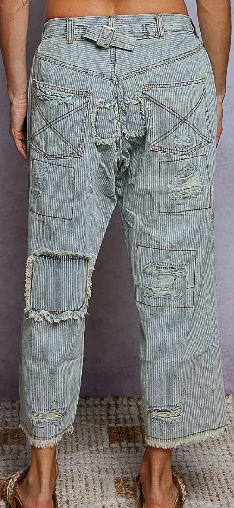 POL Striped patch denim