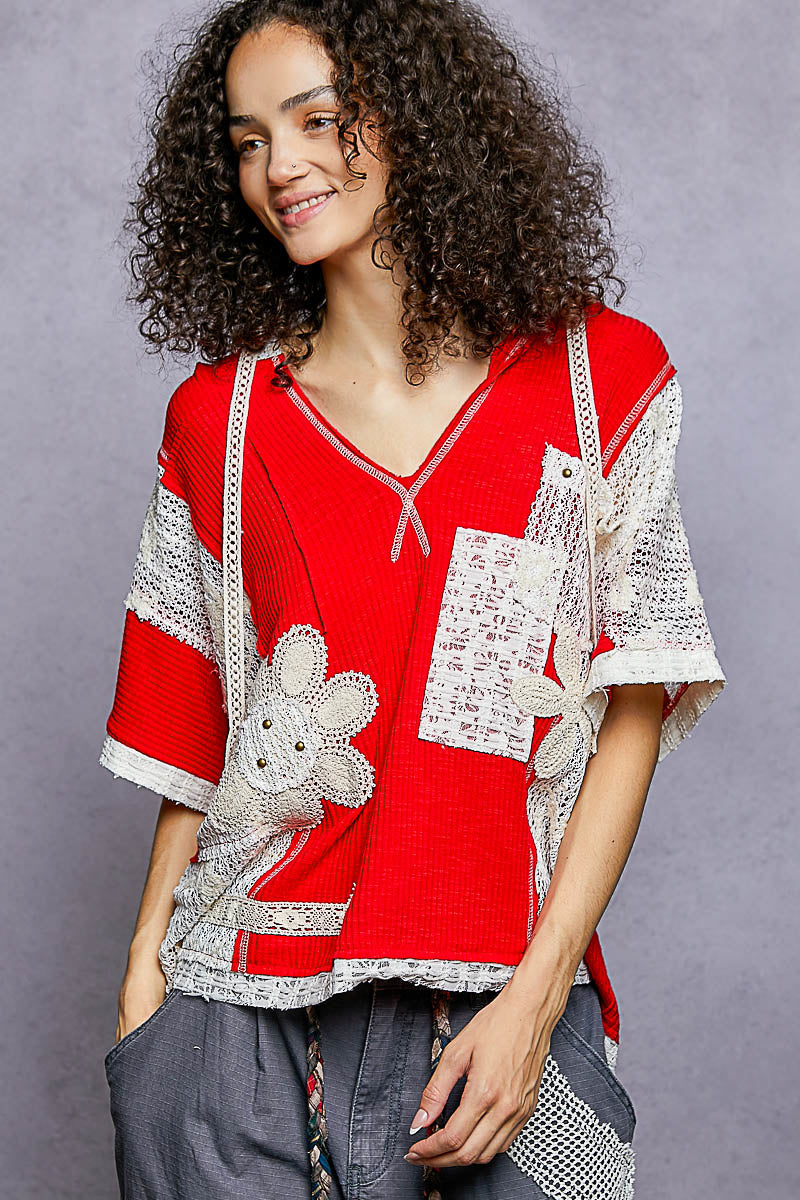Crochet Patch Hooded Tee