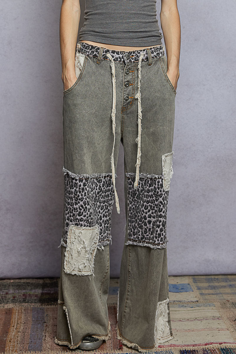 POL Leopard Patch Jeans