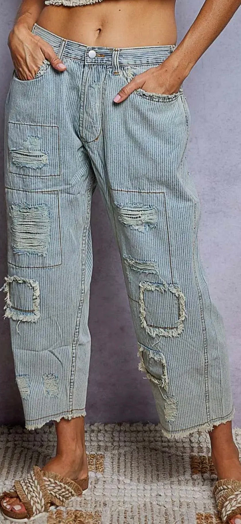 POL Striped patch denim
