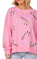 Christmas MudPie Candy Cane Sequin Patch Sweatshirt
