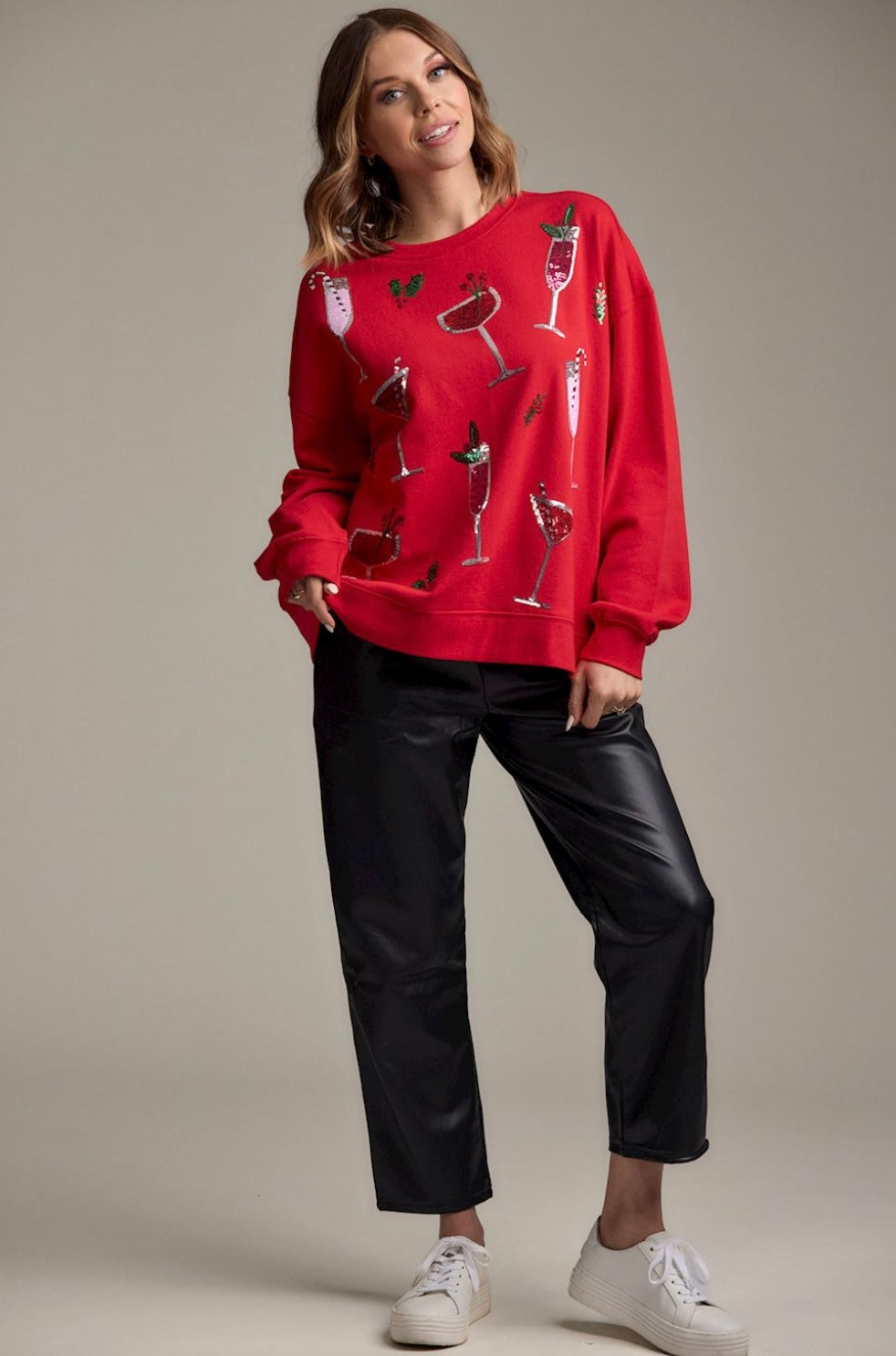 MudPie Christmas Cocktail Sequin Sweatshirt