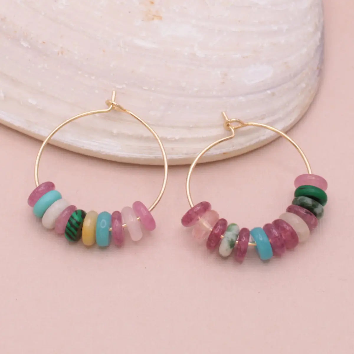 Multi Stone Hoop Earrings