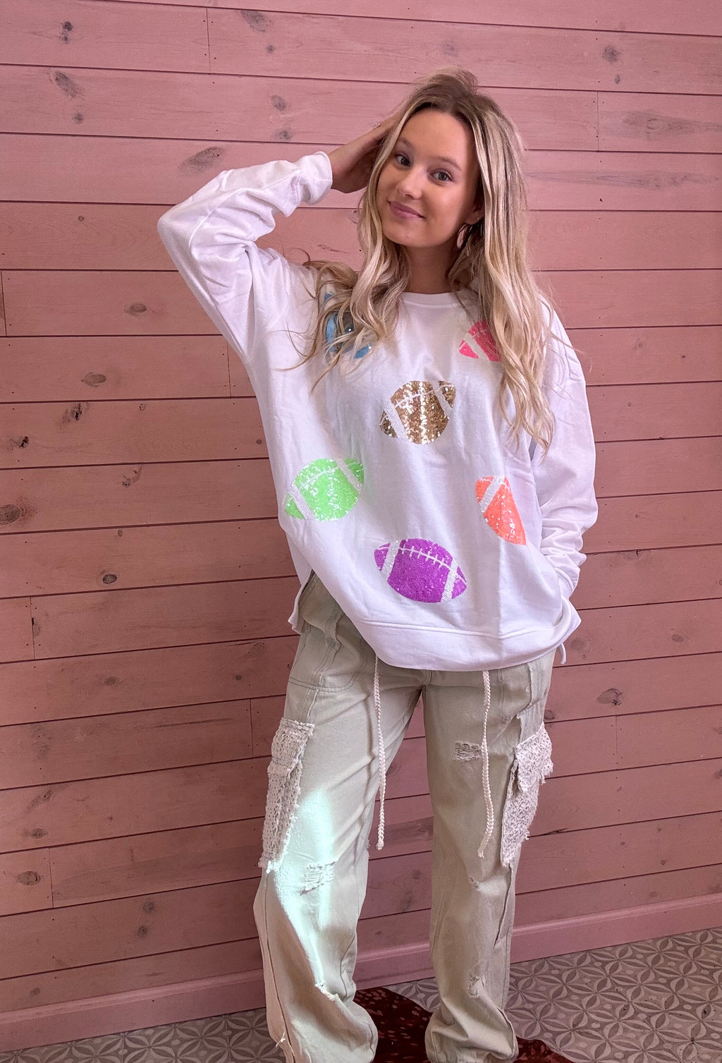 MudPie Sequin Football Sweatshirt