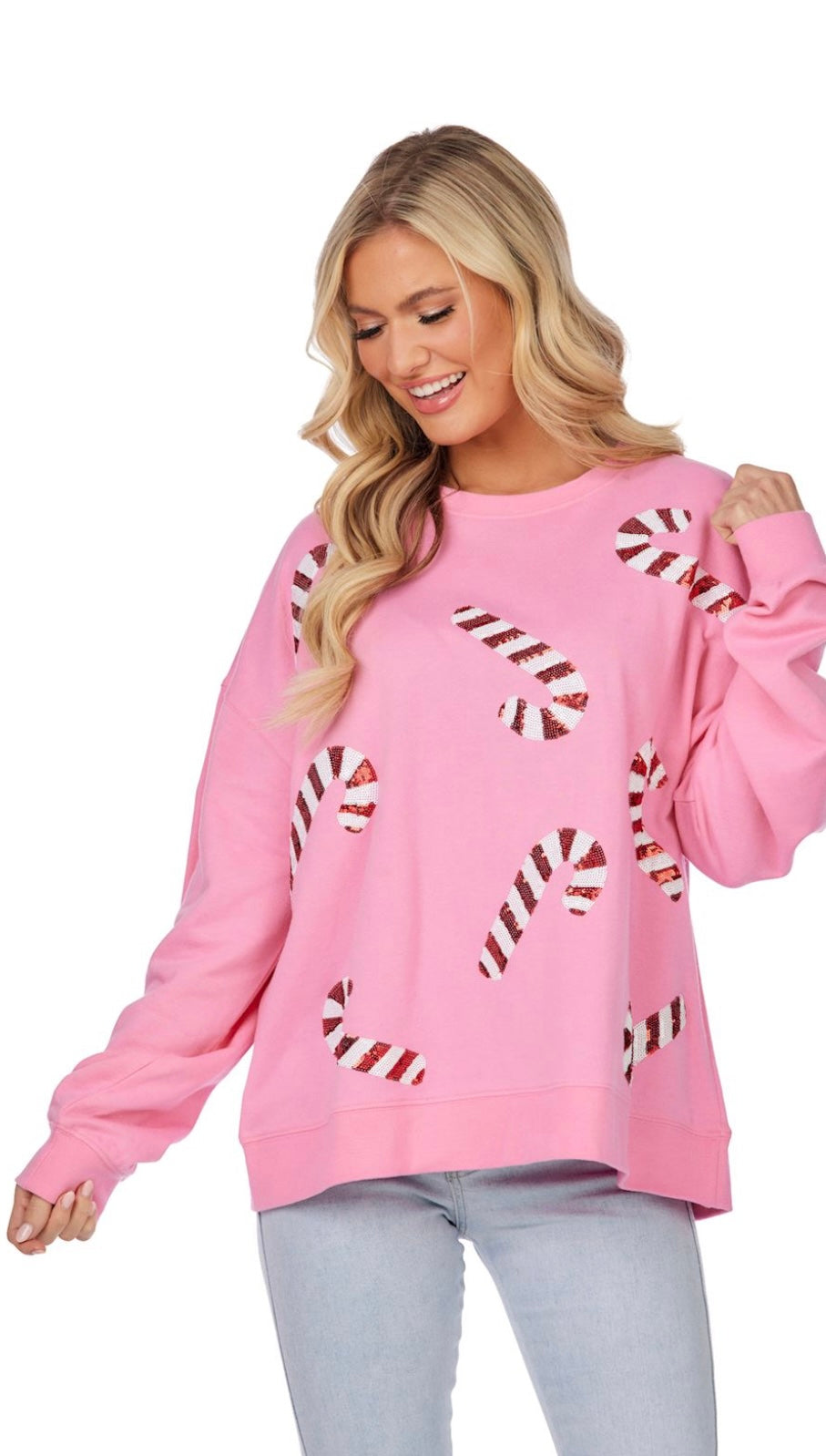MudPie Candy Cane Sequin Patch Sweatshirt