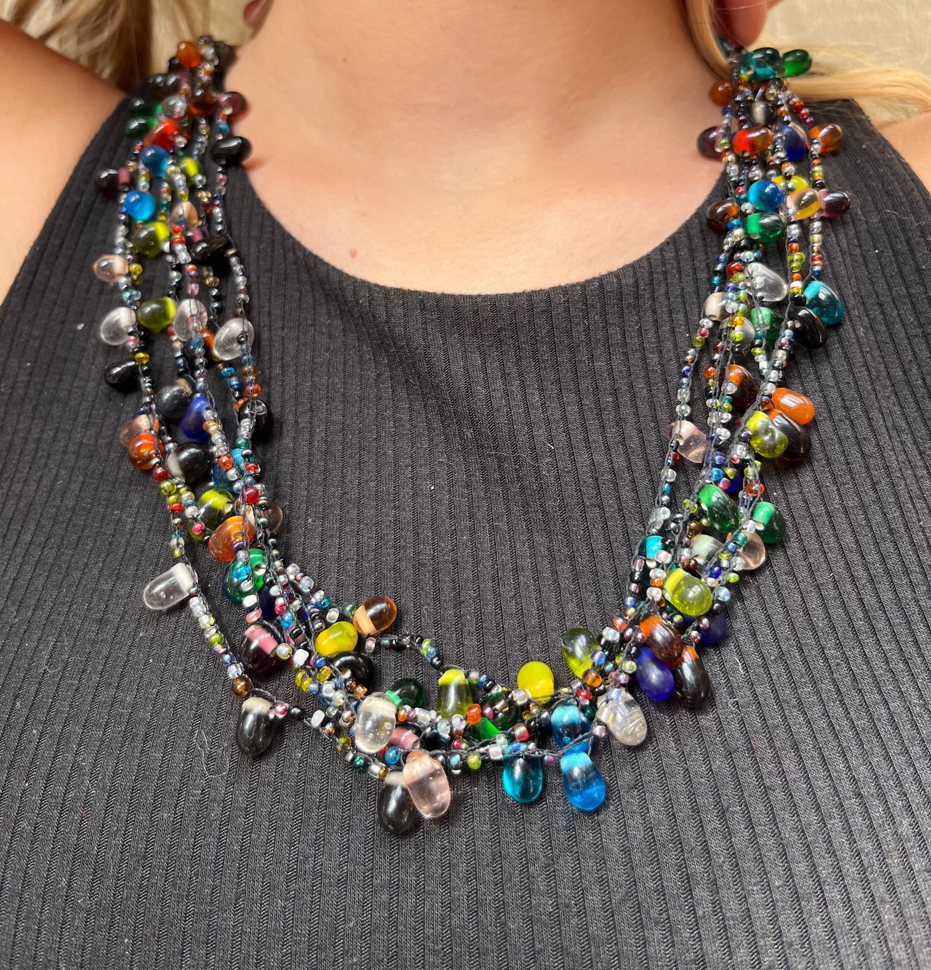 Black Thread Beaded Necklace