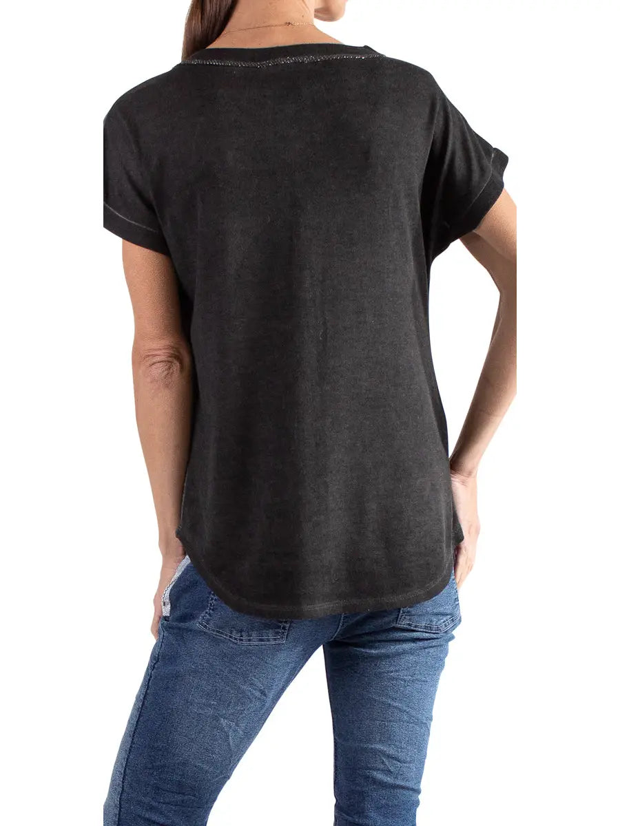Two tone Foil V-Neck Top