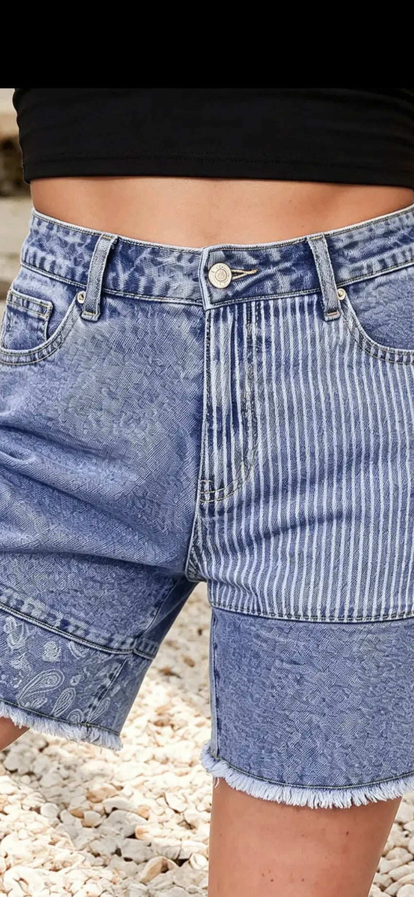 Mixed Patchwork Denim Shorts