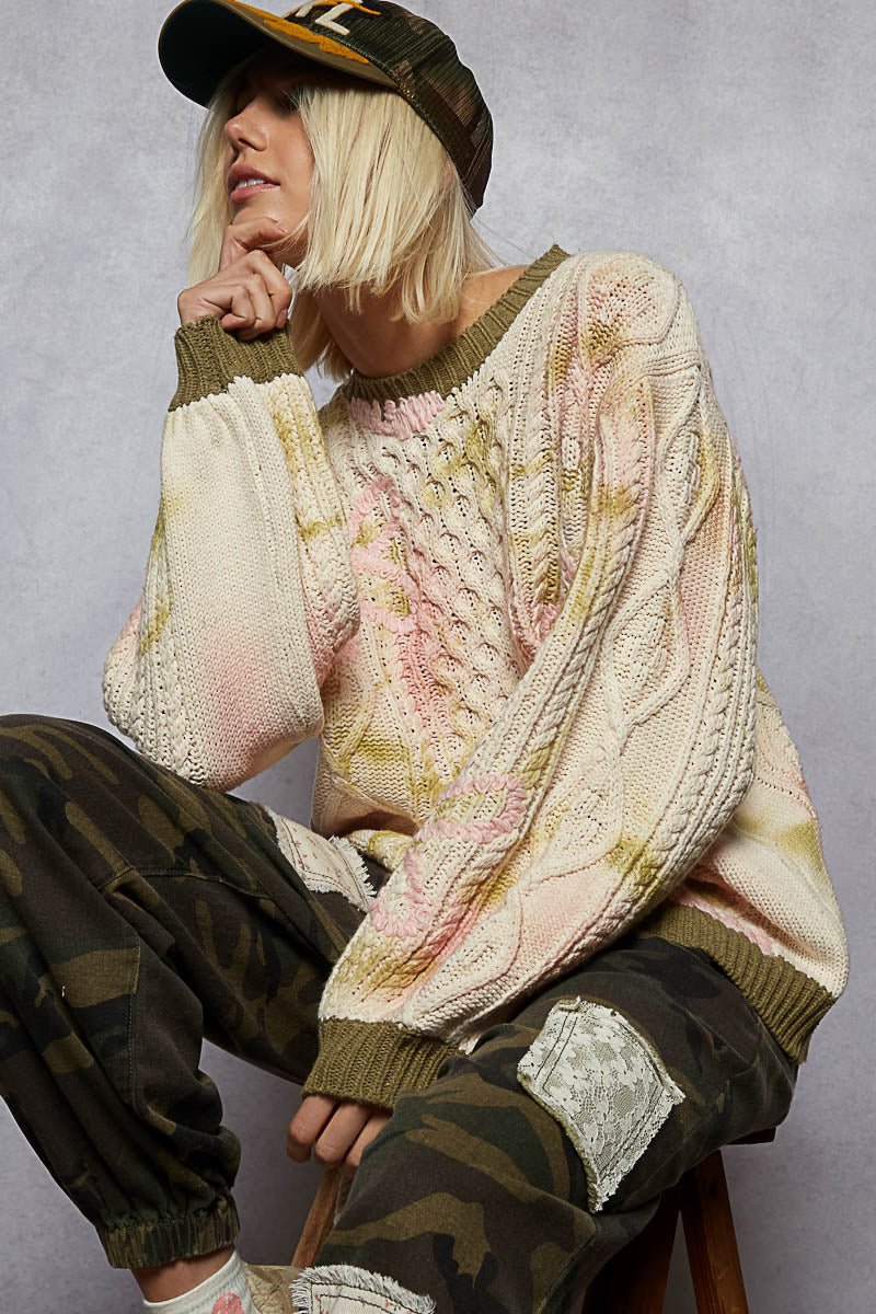 POL Knitted Hand-dyed Sweater w/Flowers