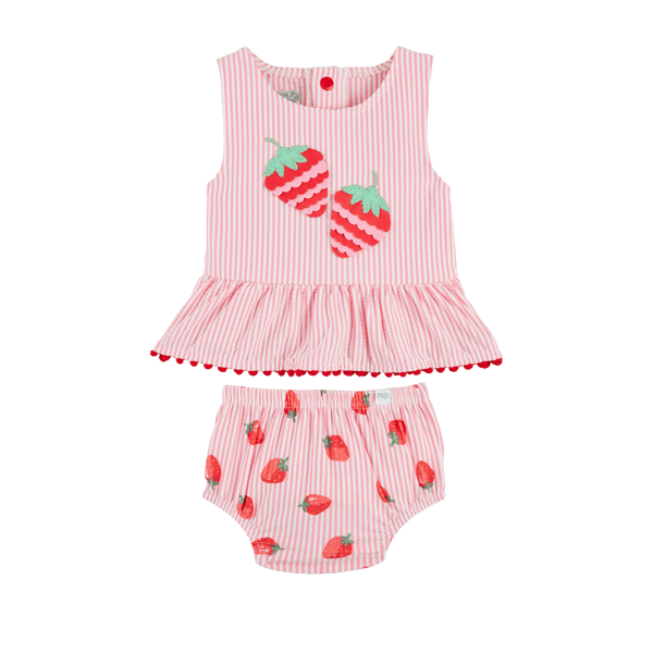 MudPie Girls Strawberry Appliqué Swimsuit