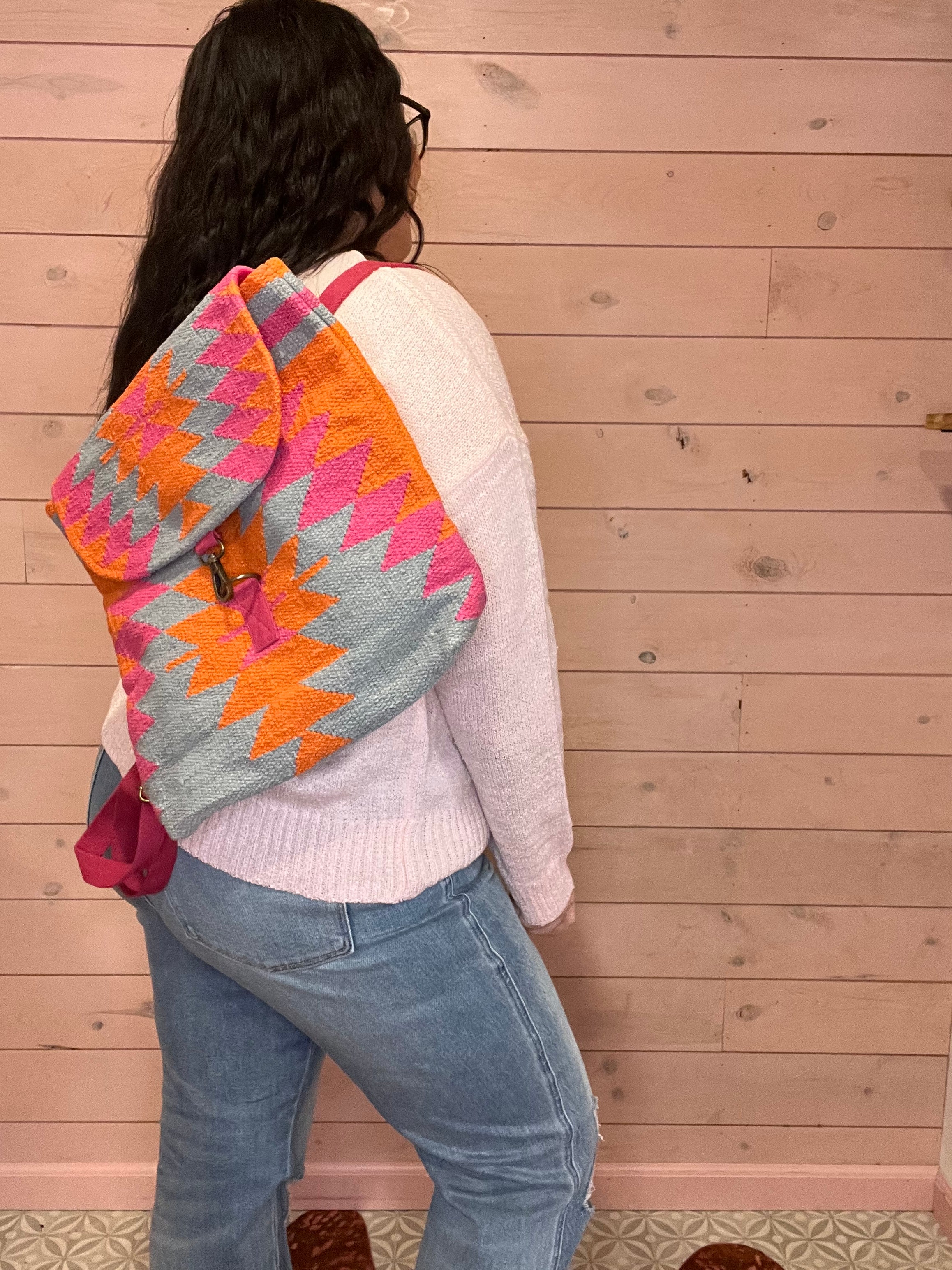 Pink, Orange & Slate Aztec Backpack