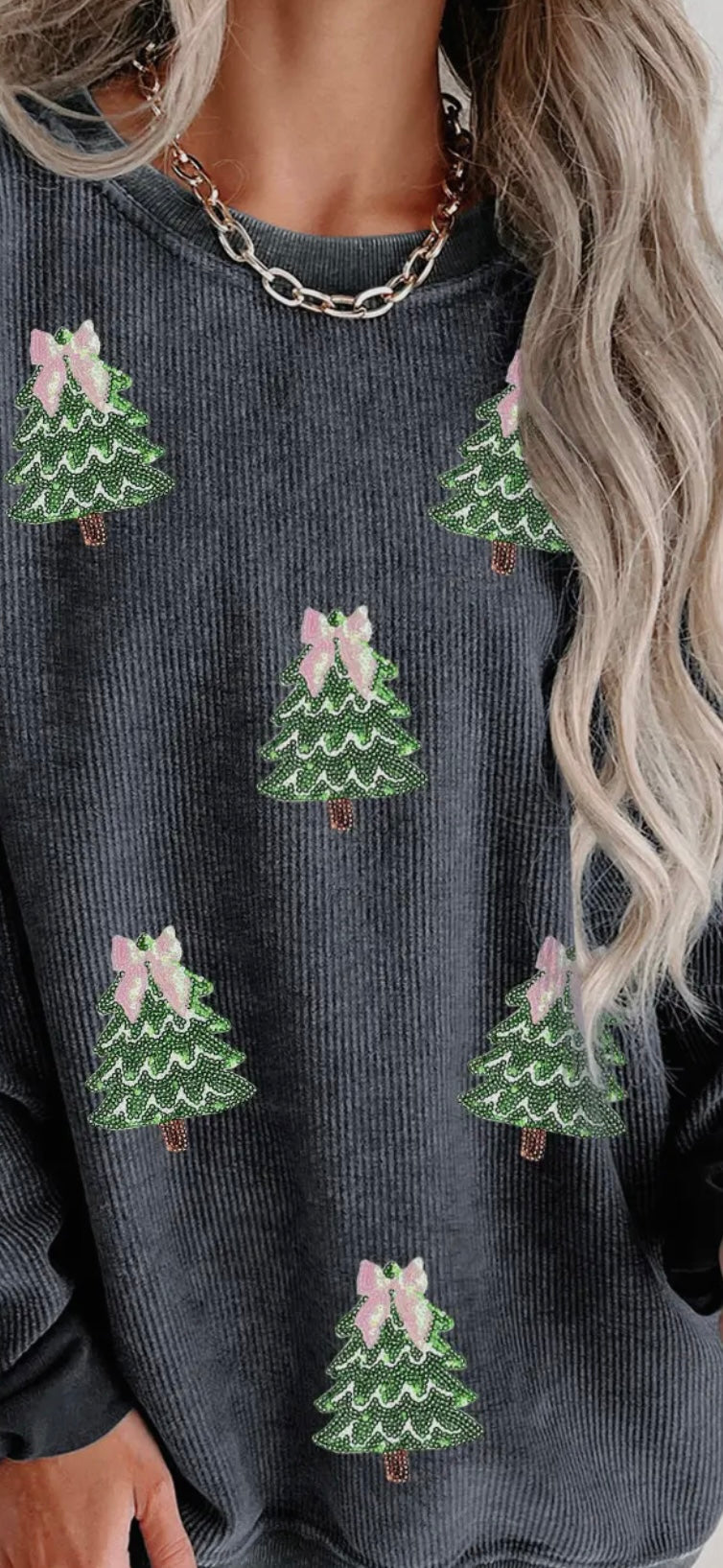 Christmas Sequin Tree Ribbed Sweatshirt